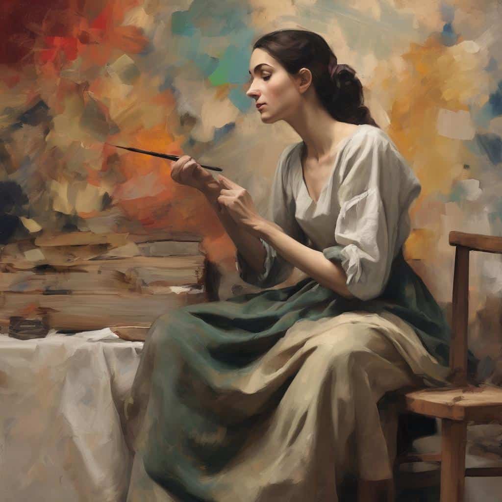 Ζωγραφική γυναίκας με πινέλο, τέχνη και καλλιτεχνική επανάσταση του 20ου αιώνα, σύγχρονη τέχνη και δημιουργικότητα.